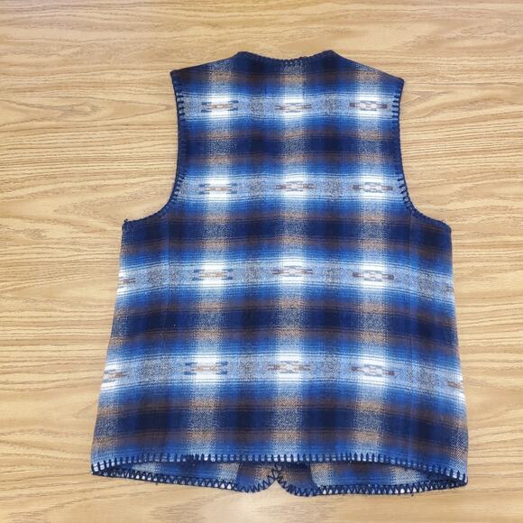 First In Fashion Collectible Blue Plaid Wool Vest Large - Picture 4 of 10